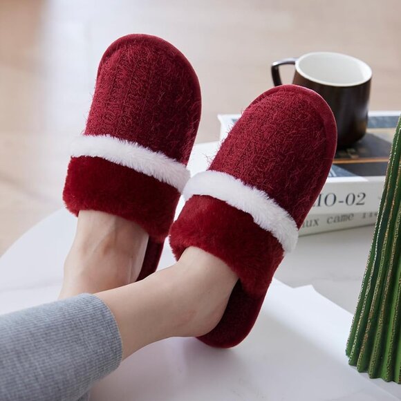 Women's  Wine Red Cozy Comfy Memory Foam Slippers Slip-On Indoor House Shoes - Picture 1 of 5